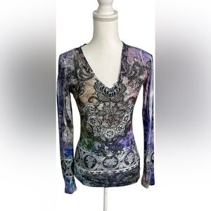 S-Twelve V-Neck Multicolor Long Sleeve Top